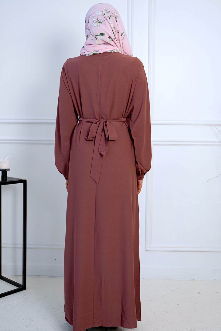 Mauve Elastic Cuffed Sleeves Abaya - Urban Modesty