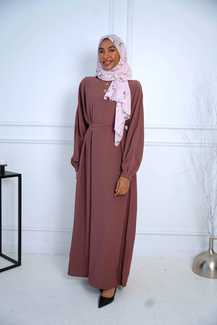 Mauve Elastic Cuffed Sleeves Abaya - Urban Modesty