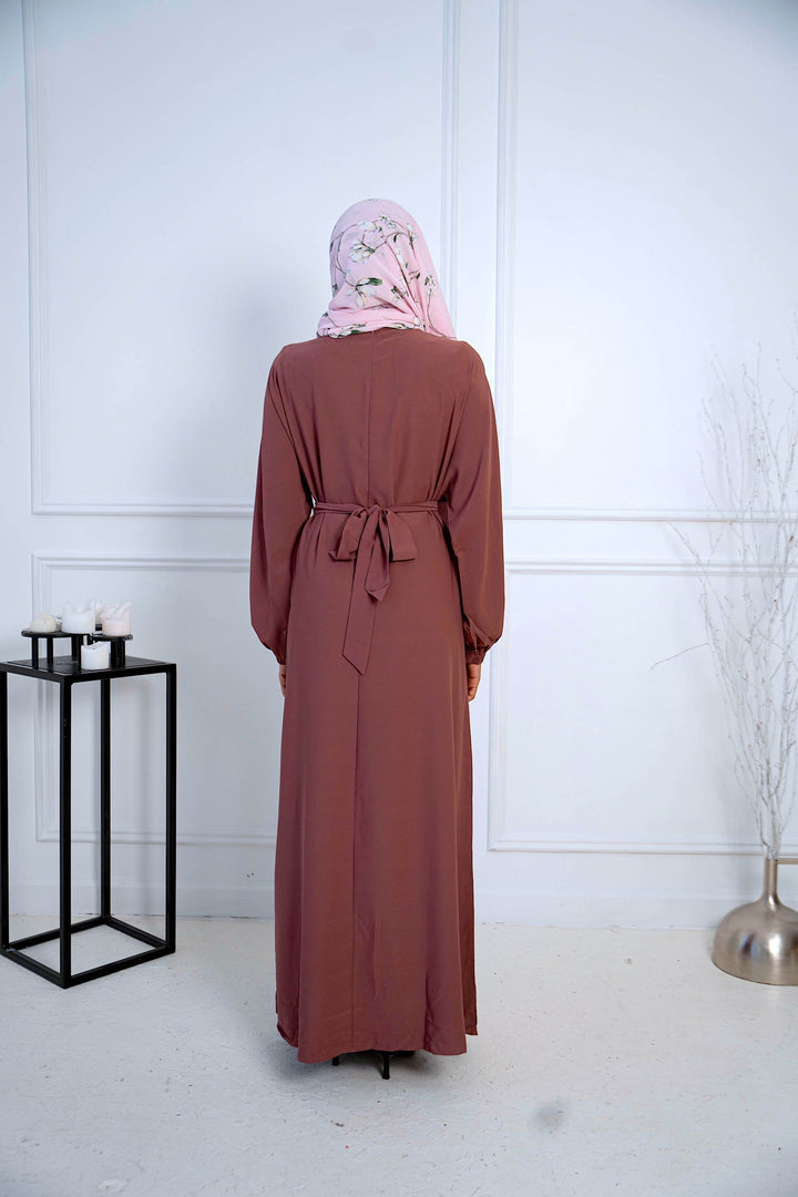 Mauve Elastic Cuffed Sleeves Abaya - Urban Modesty