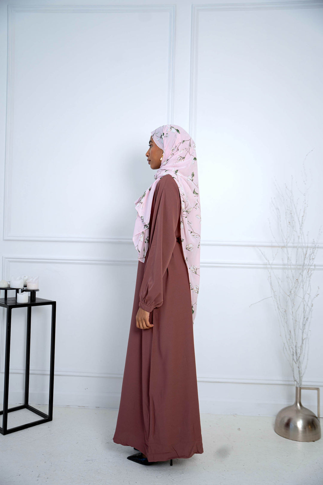 Mauve Elastic Cuffed Sleeves Abaya - Urban Modesty