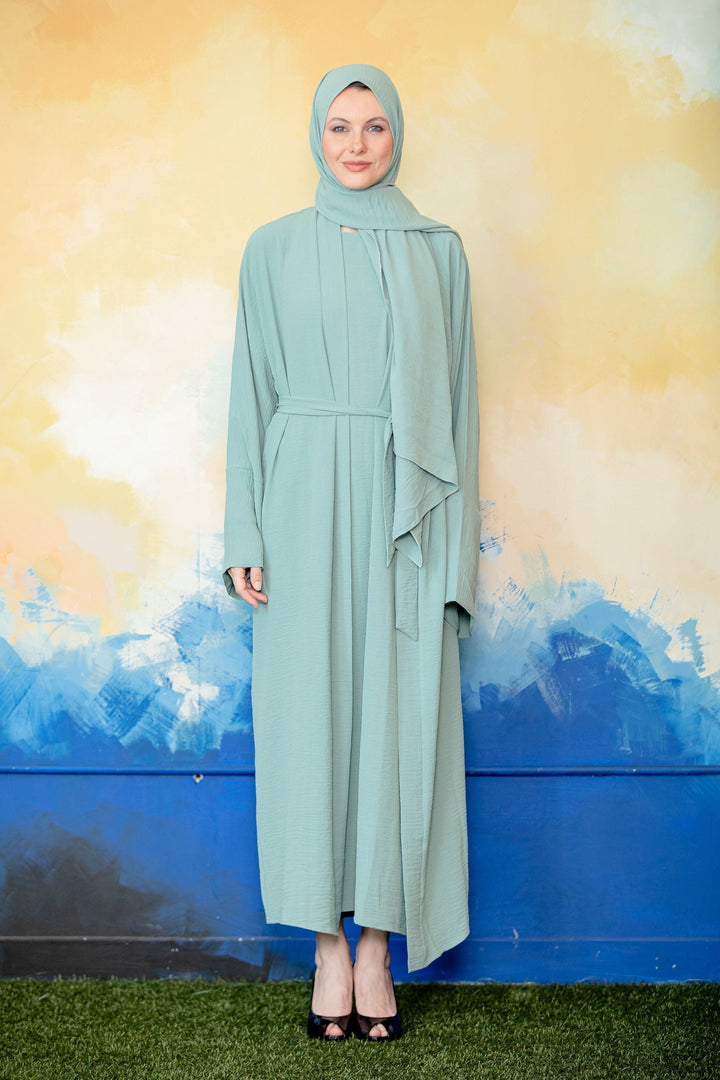 Mint green modest dress from Mint Four Piece Open Abaya Set