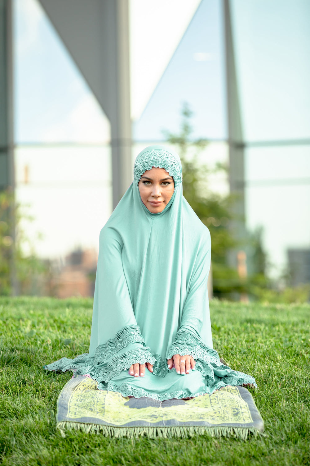 Mint Two Piece Lace Salah Prayer Outfit - Urban Modesty