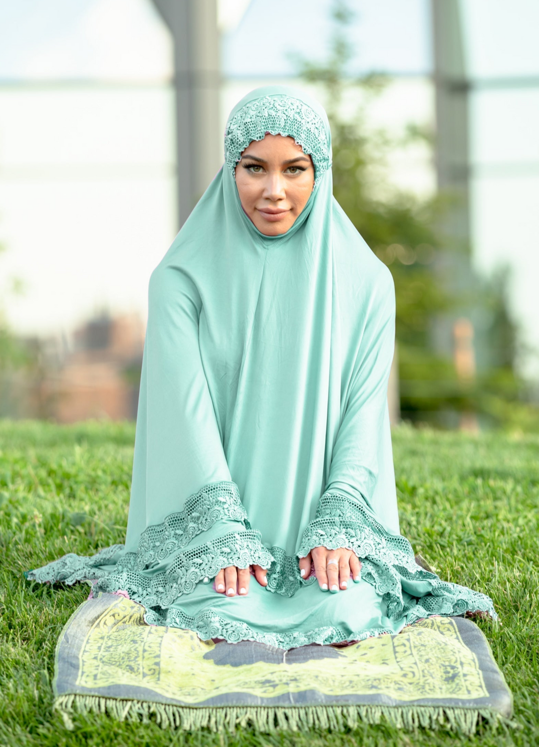 Mint Two Piece Lace Salah Prayer Outfit - Urban Modesty