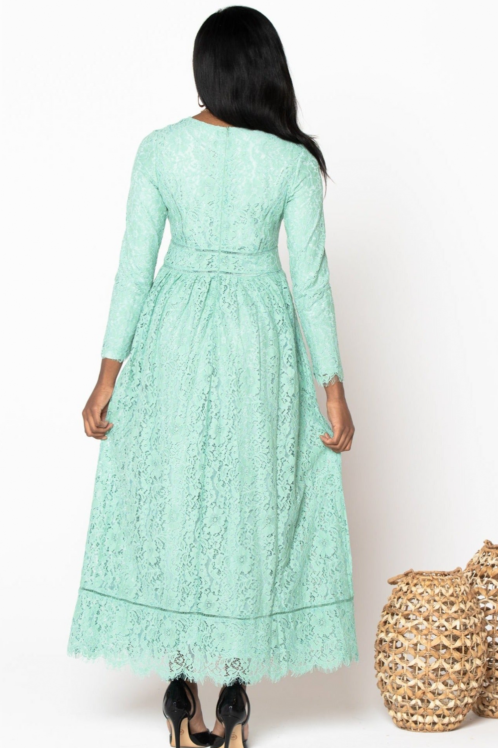 Mint Zahra Lace Long Sleeve Maxi Gown