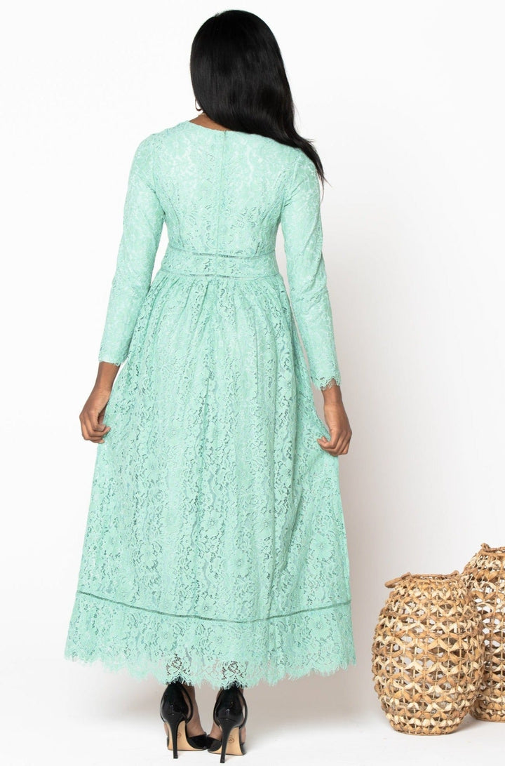 Mint Zahra Lace Long Sleeve Maxi Gown - Urban Modesty