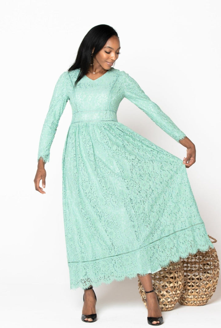 Mint Zahra Lace Long Sleeve Maxi Gown - Urban Modesty