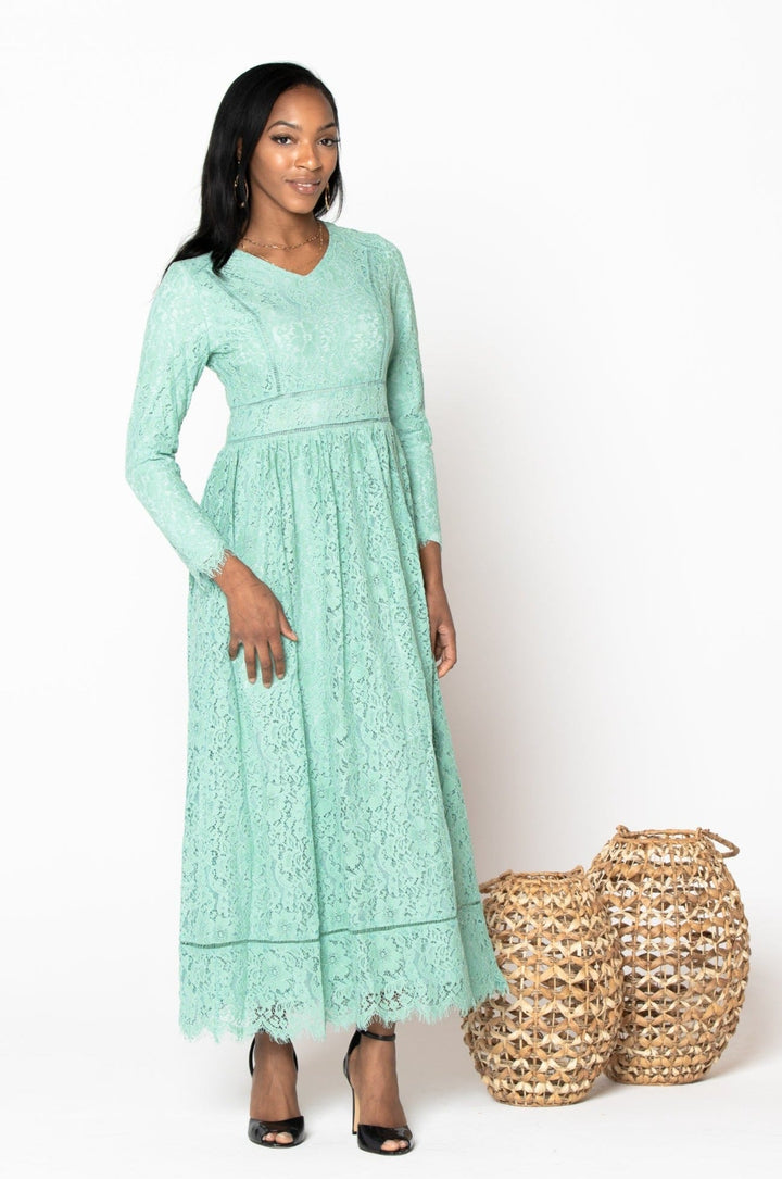 Mint Zahra Lace Long Sleeve Maxi Gown - Urban Modesty