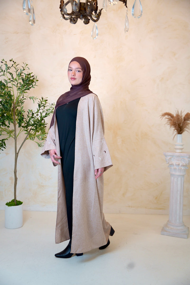 Moon Embroidered Open Front Abaya-CLEARANCE