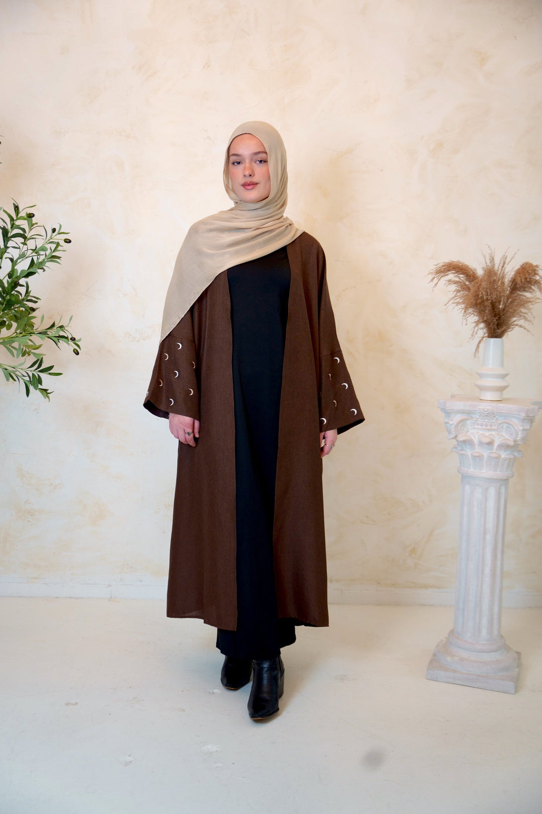 Moon Embroidered Open Front Abaya-CLEARANCE