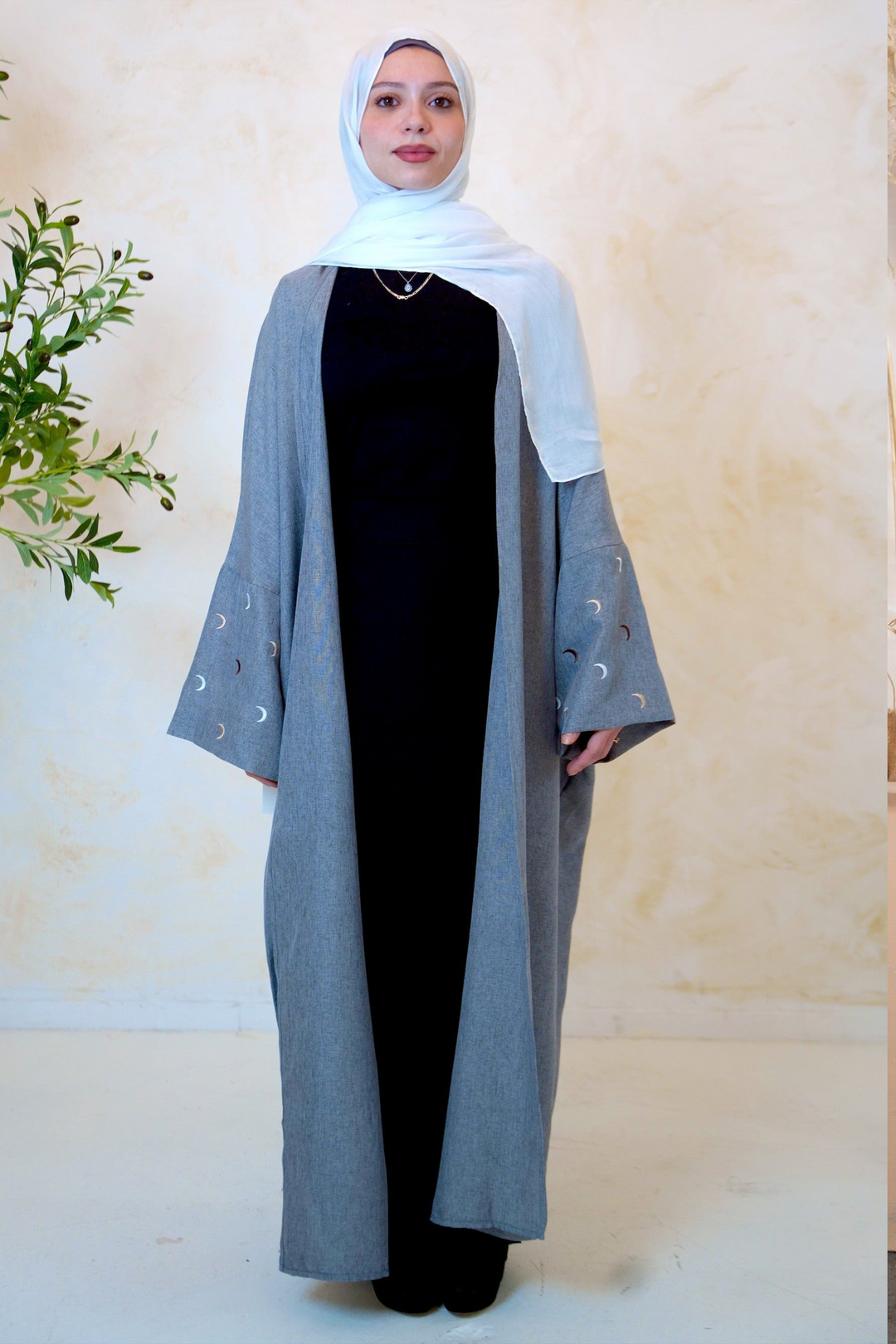 Moon Embroidered Open Front Abaya-CLEARANCE