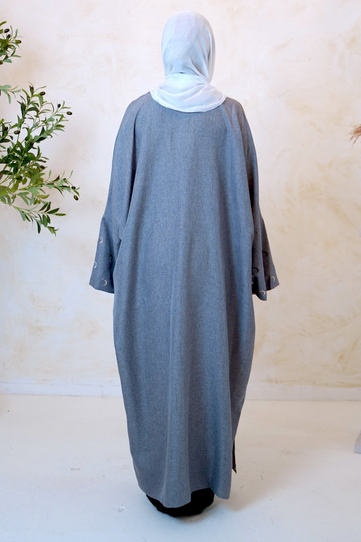 Moon Embroidered Open Front Abaya-CLEARANCE