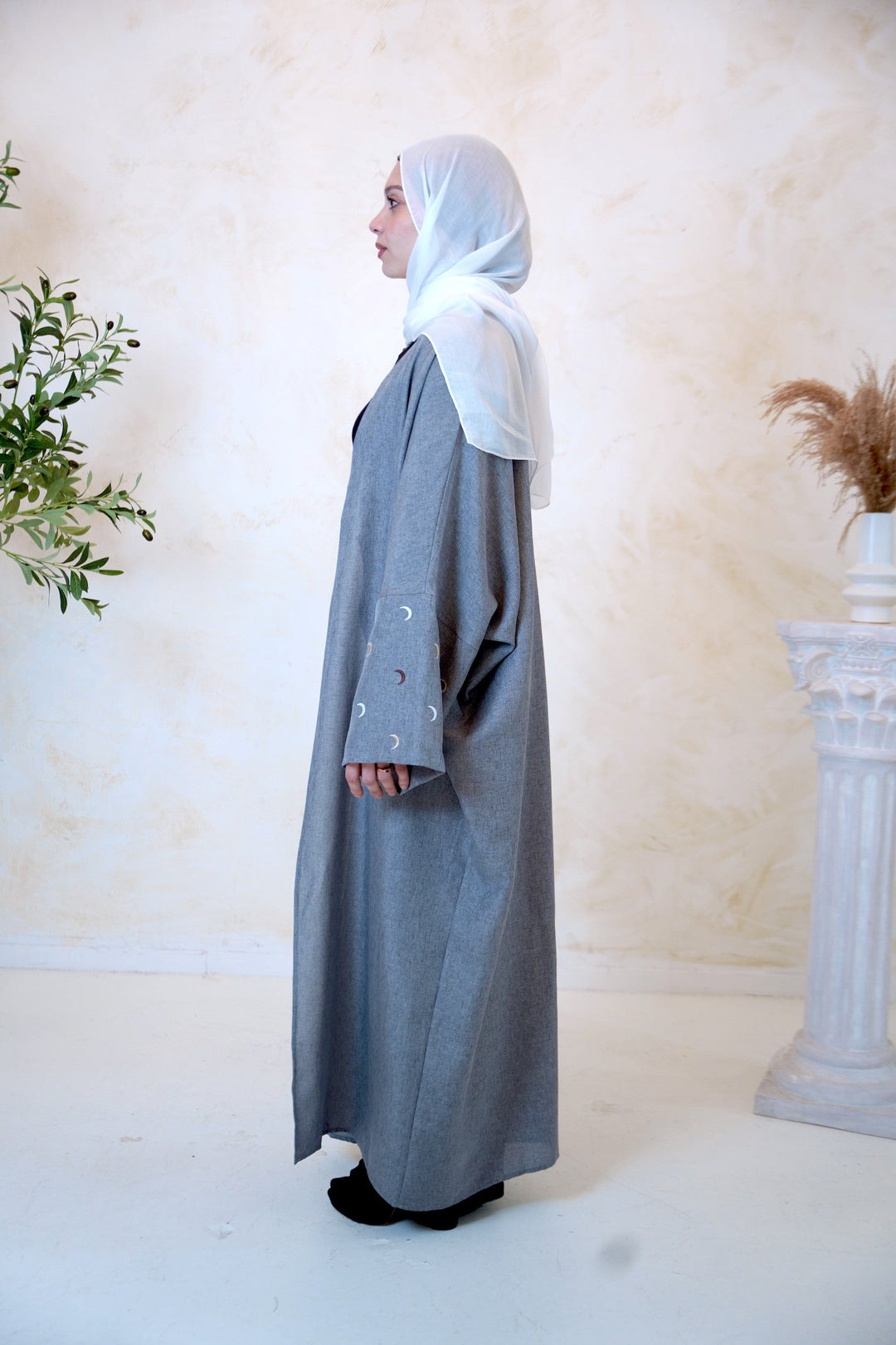 Moon Embroidered Open Front Abaya-CLEARANCE