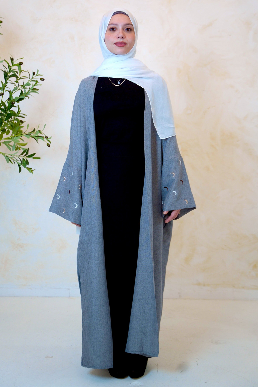 Moon Embroidered Open Front Abaya-CLEARANCE