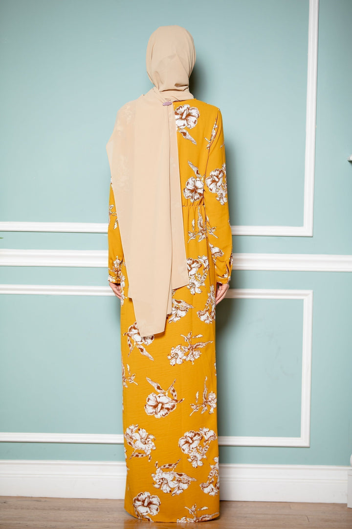 Mustard Floral Non-Sheer Maxi Cardigan-CLEARANCE