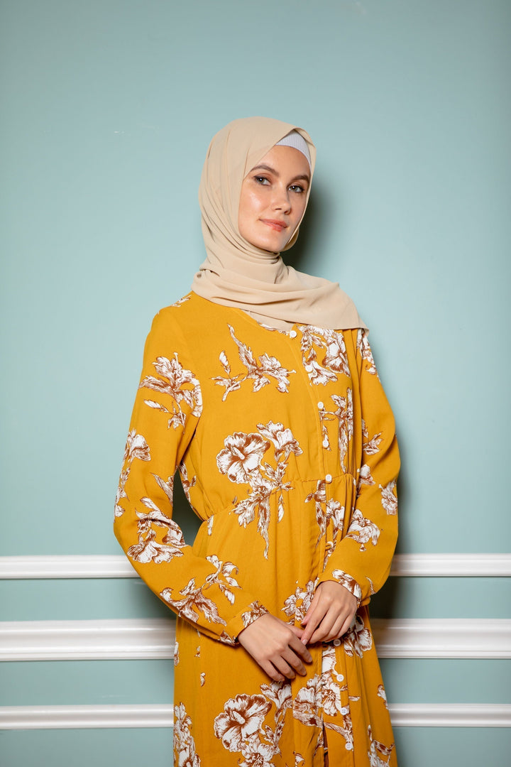 Mustard Floral Non-Sheer Maxi Cardigan-CLEARANCE