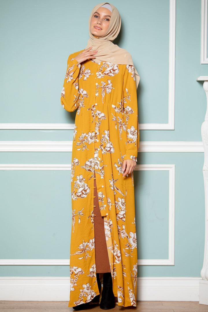 Mustard Floral Non-Sheer Maxi Cardigan-CLEARANCE