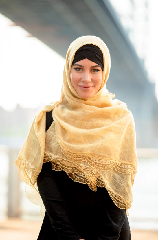 Mustard Lace Edge Cotton Hijab - Urban Modesty