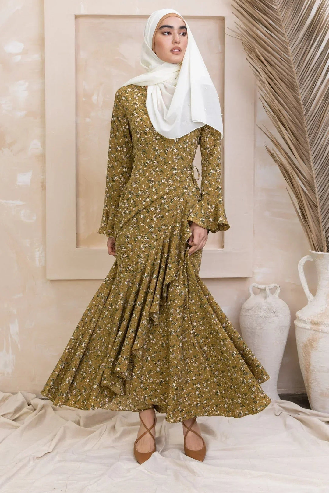 mustard colour maxi dress Mustard Ruffle Wrap Maxi Dress Medium