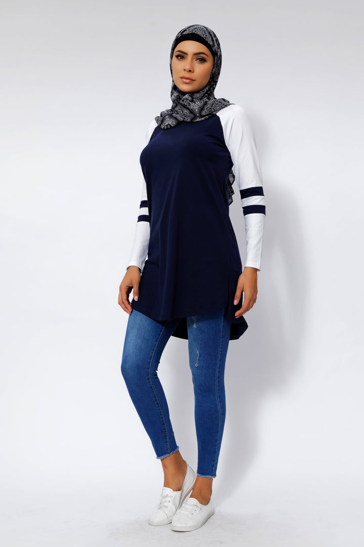 Navy Blue Basic Long Sleeve Cotton Tunic