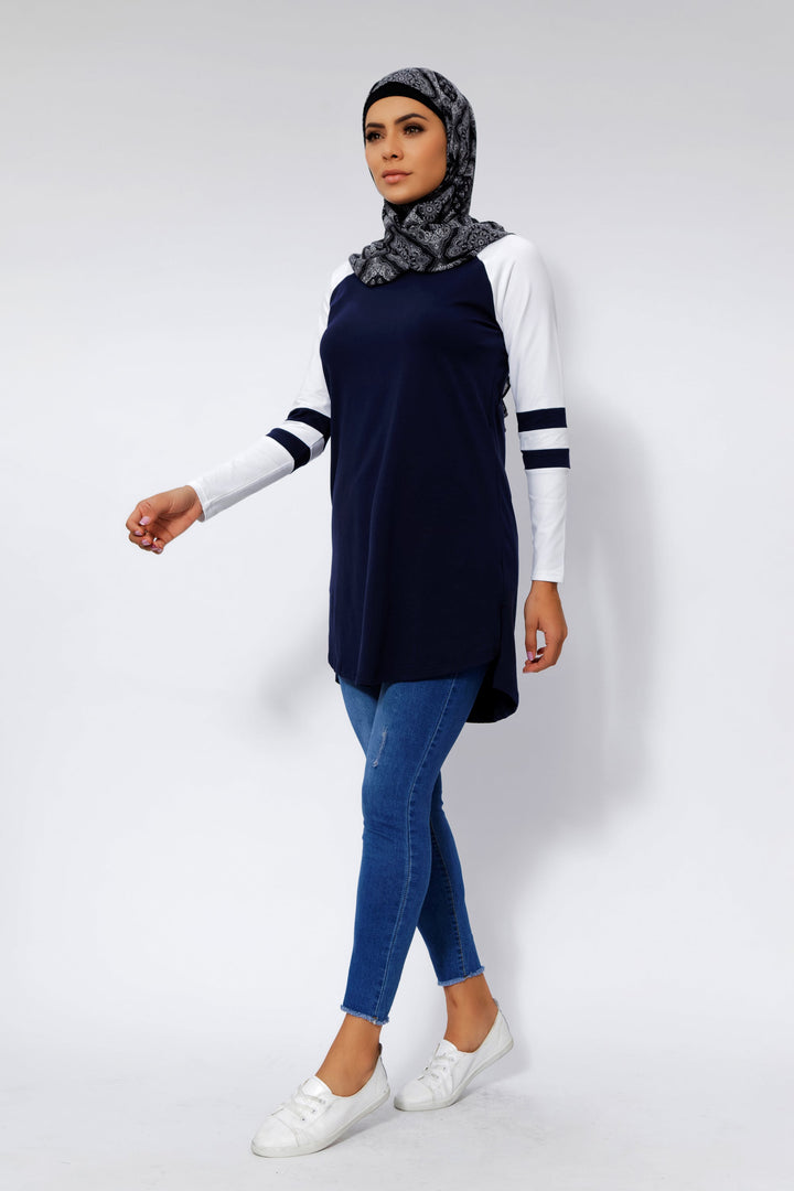 Navy Blue Basic Long Sleeve Cotton Tunic