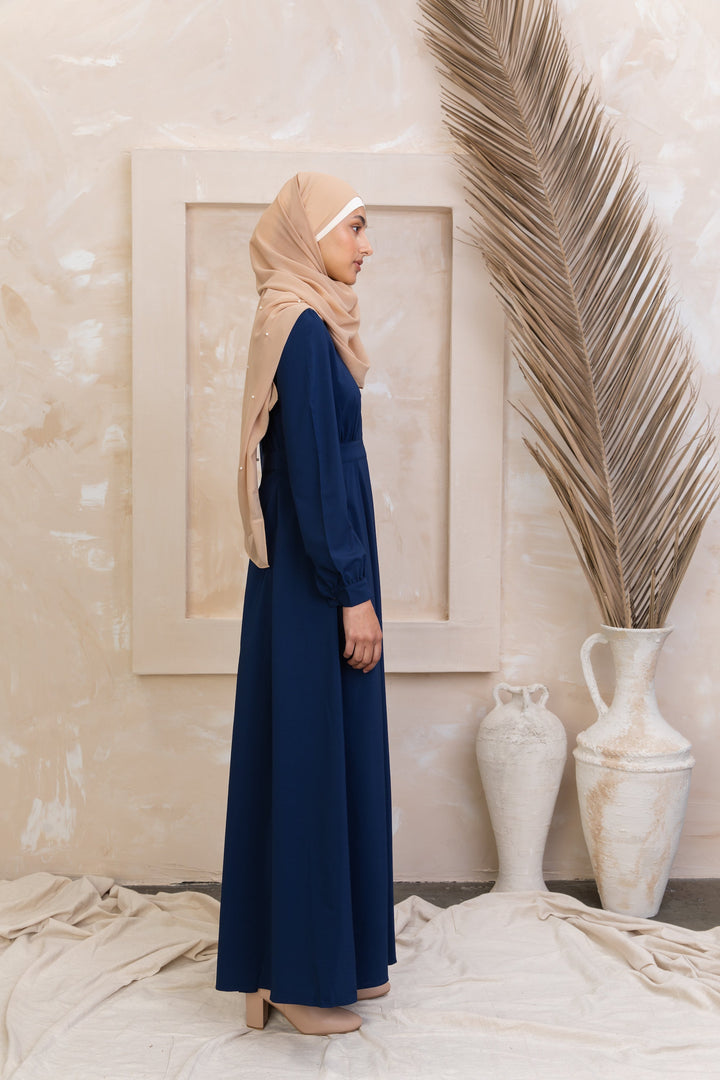 Navy Blue Lattice Abaya Maxi Dress