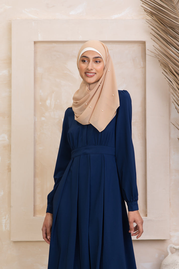 Navy Blue Lattice Abaya Maxi Dress