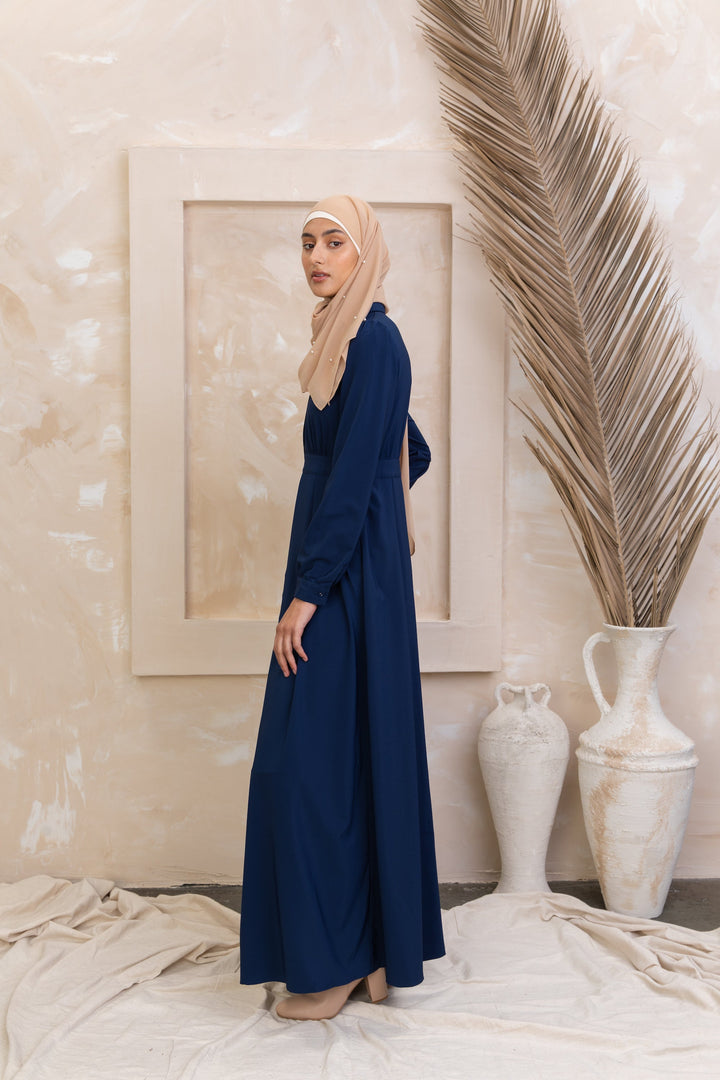 Navy Blue Lattice Abaya Maxi Dress