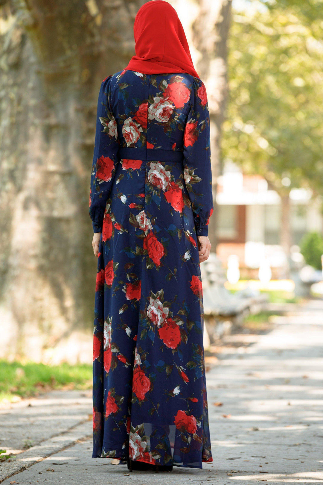 Navy Flora Long Sleeve Maxi Dress