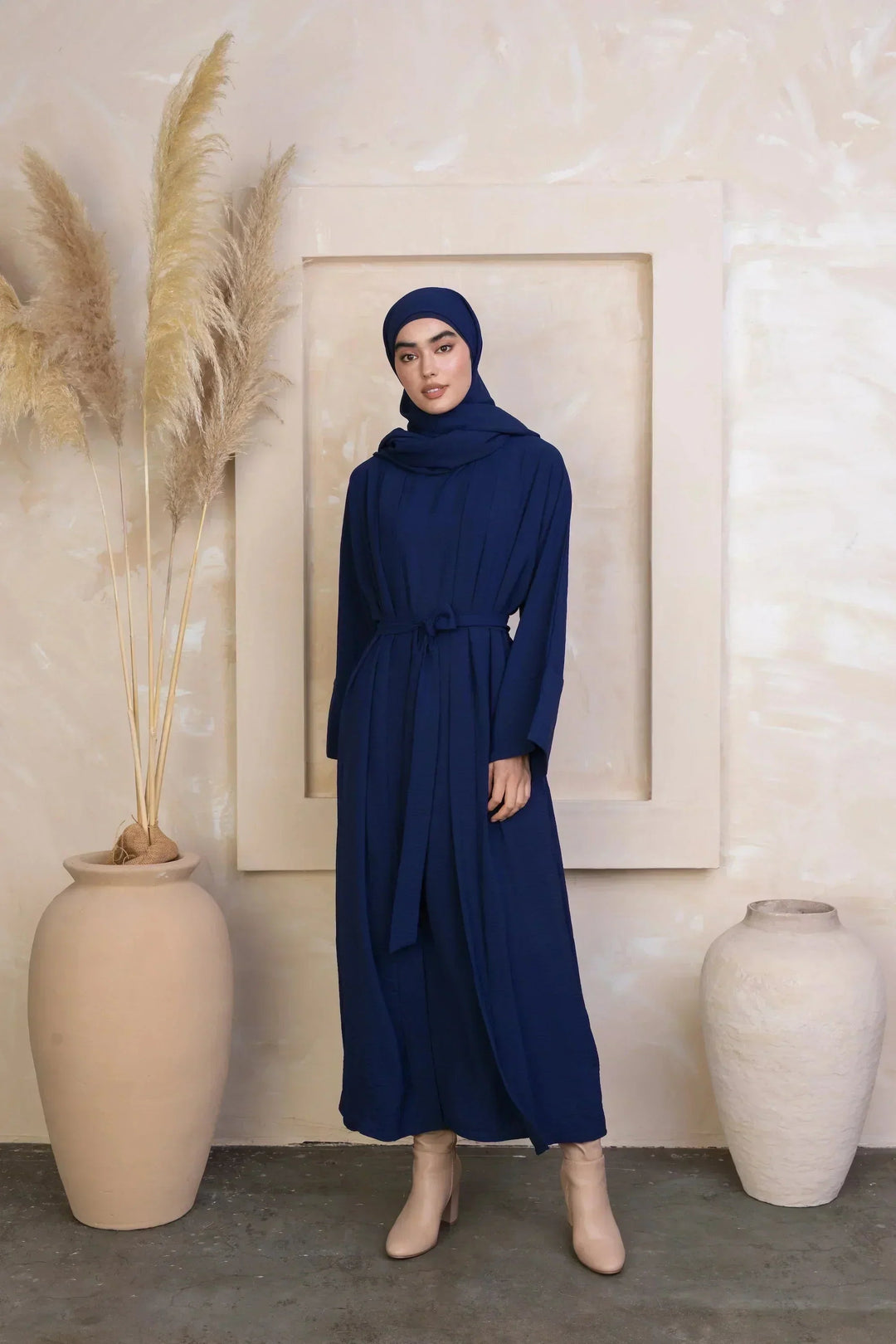 Navy Four Piece Open Abaya Set