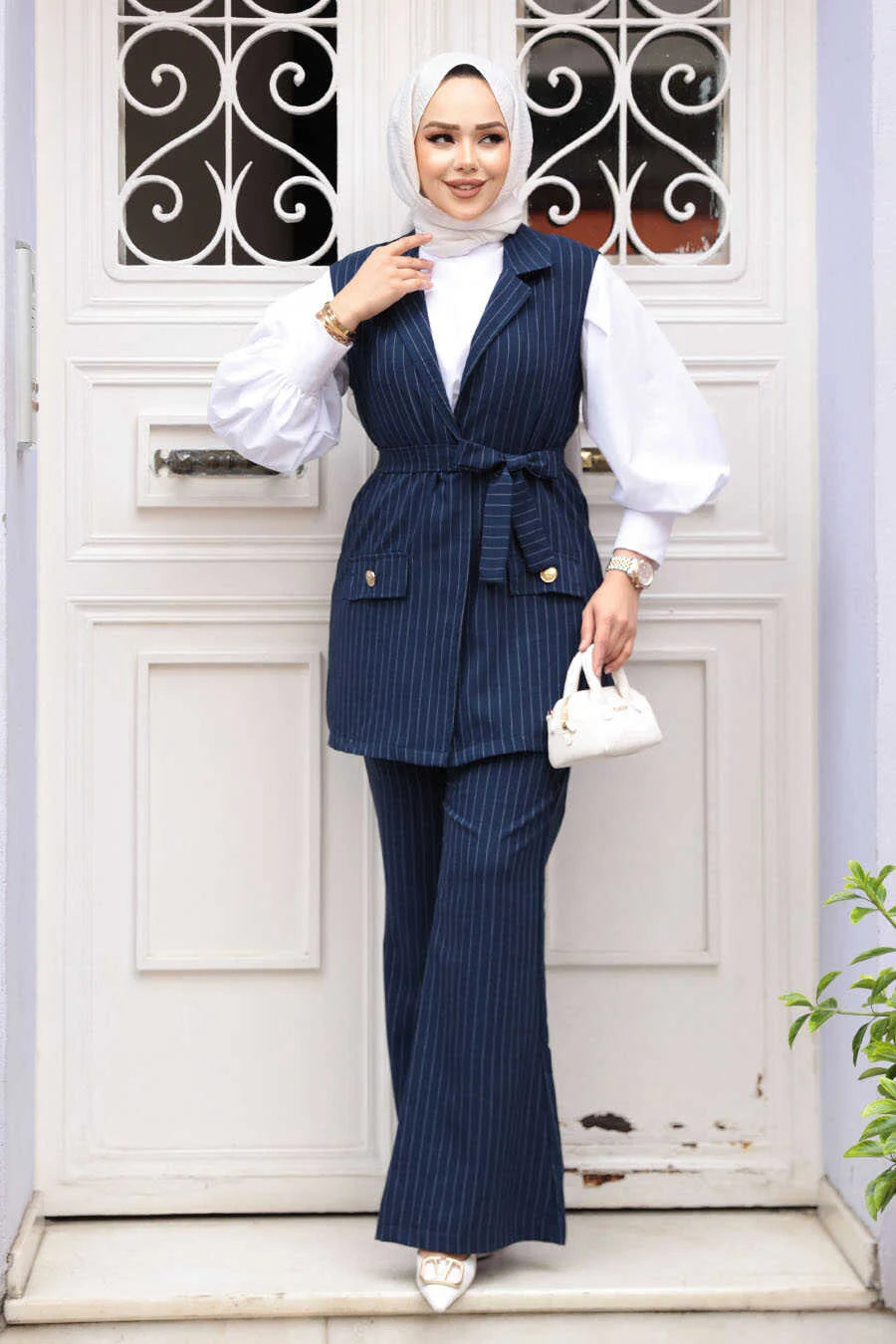 Navy Vest and Pants Suit Set
