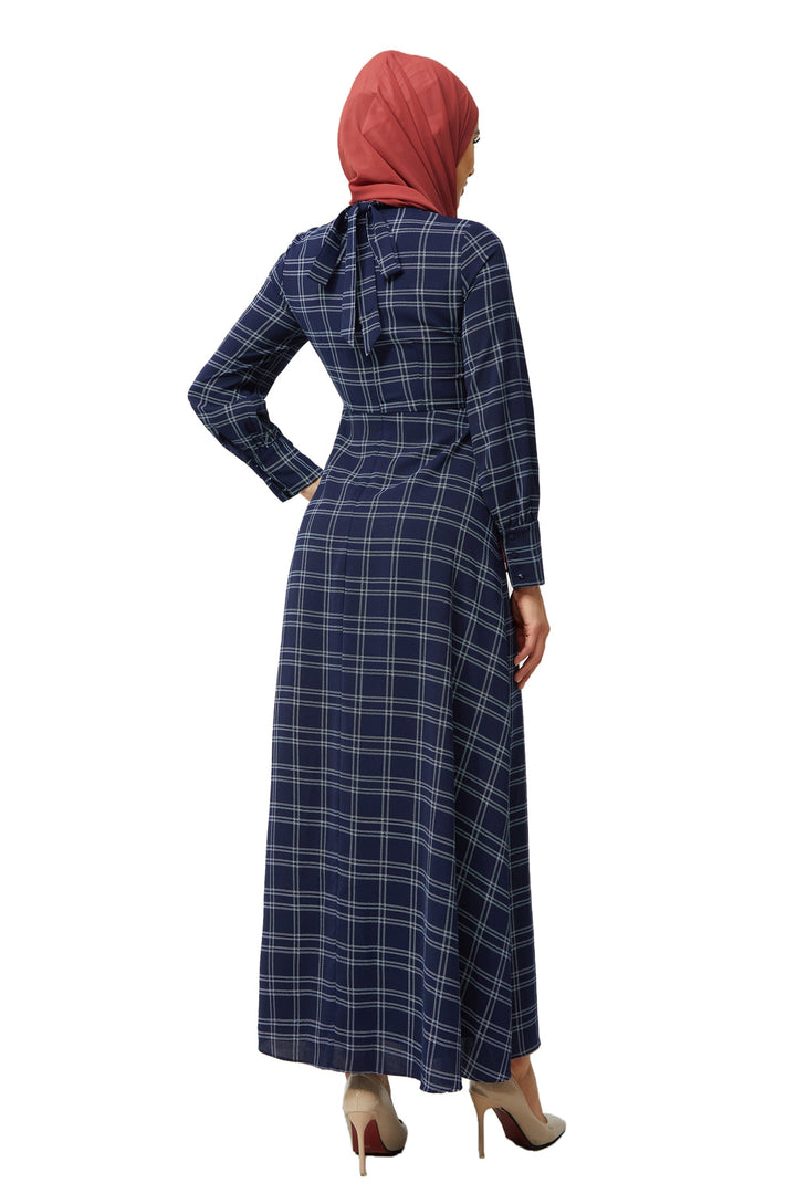 Navy and White Grid Print Maxi Dress-CLEARANCE