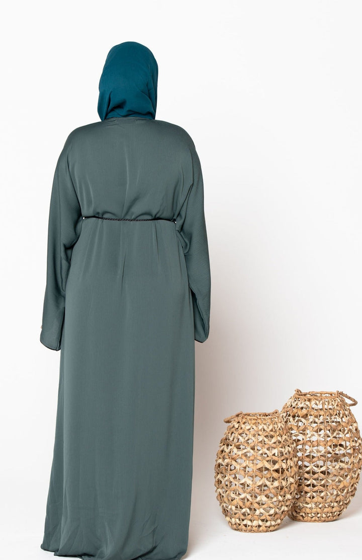 Olive Beaded Open Front Abaya