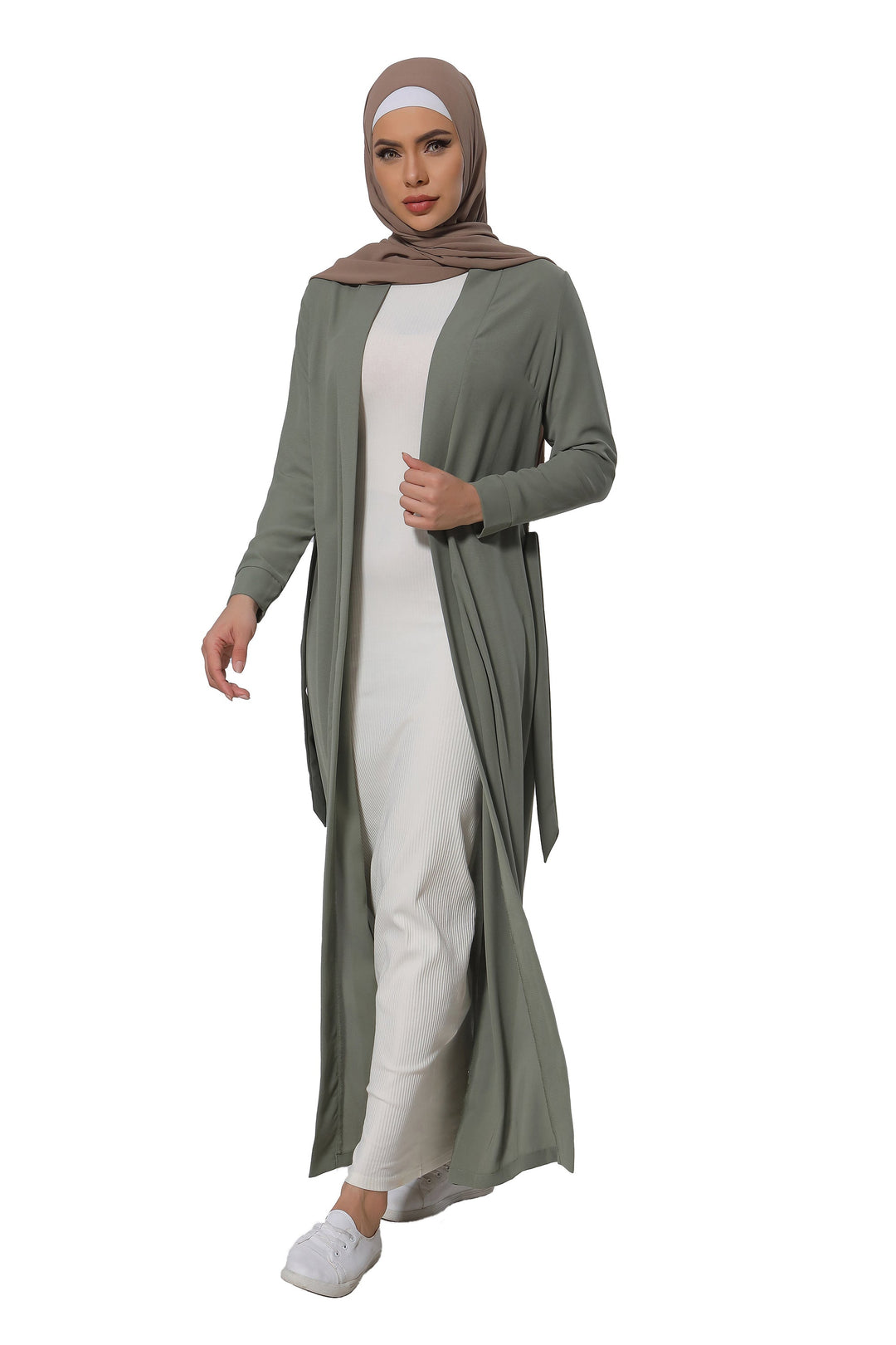 Olive Belted Open Abaya-CLEARANCE