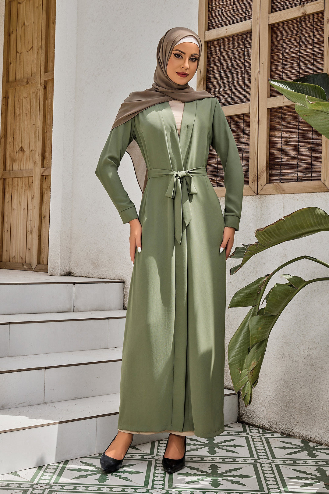 Olive Belted Open Abaya-CLEARANCE