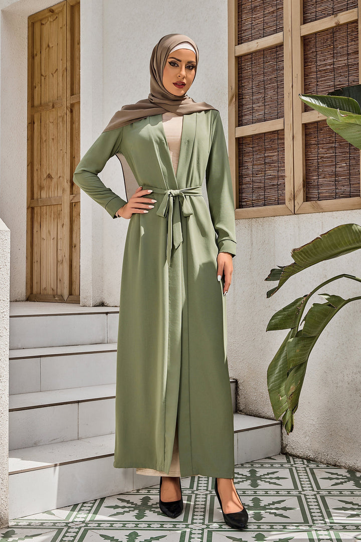 Olive Belted Open Abaya-CLEARANCE