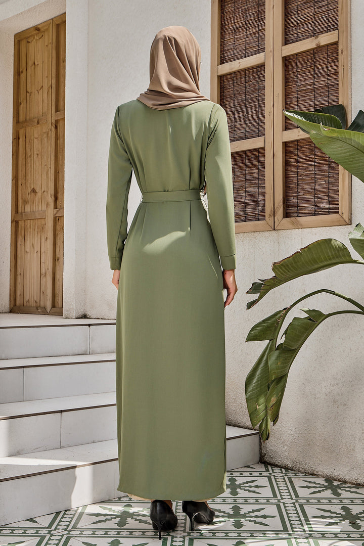 Olive Belted Open Abaya-CLEARANCE