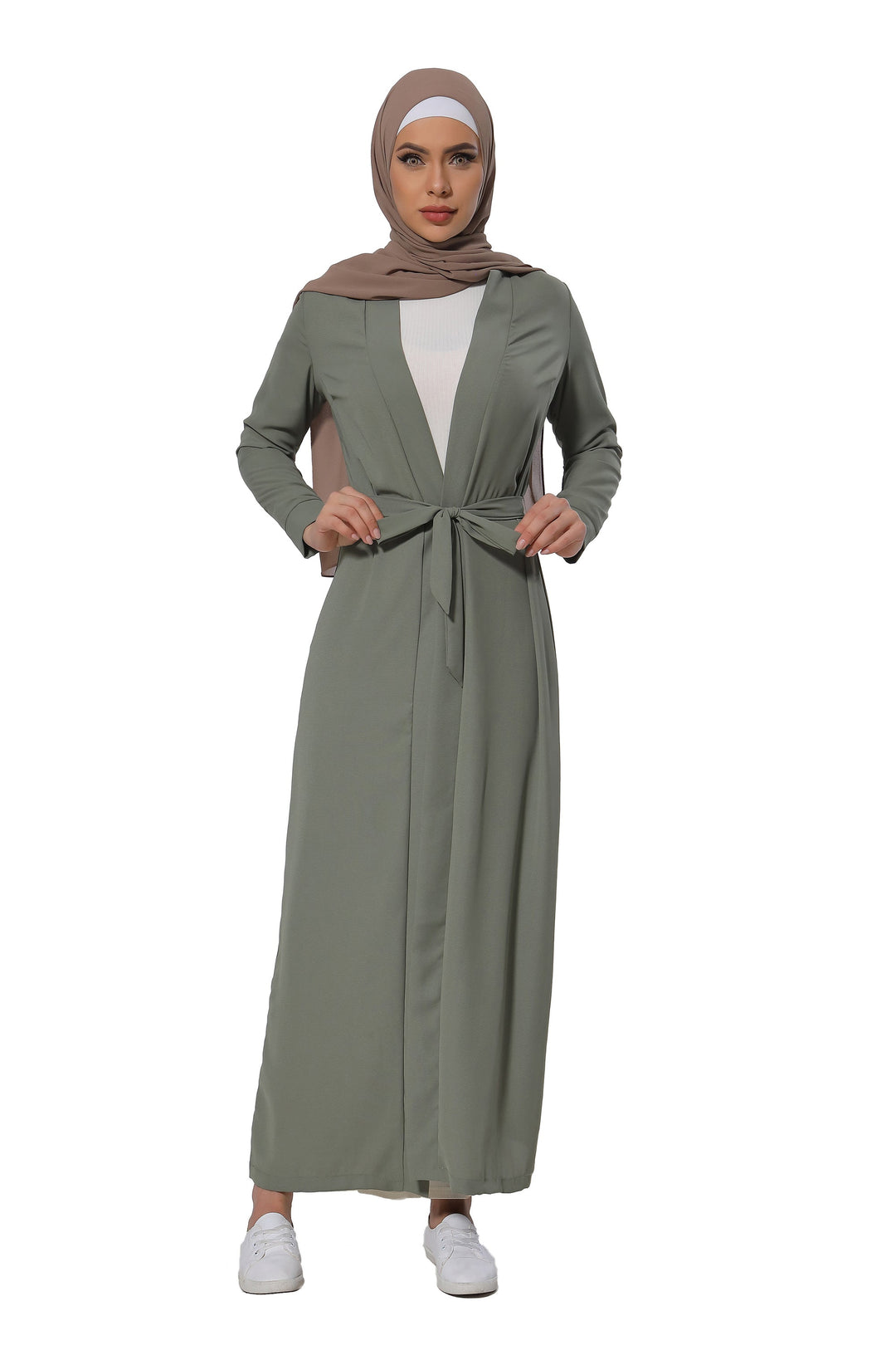 Olive Belted Open Abaya-CLEARANCE