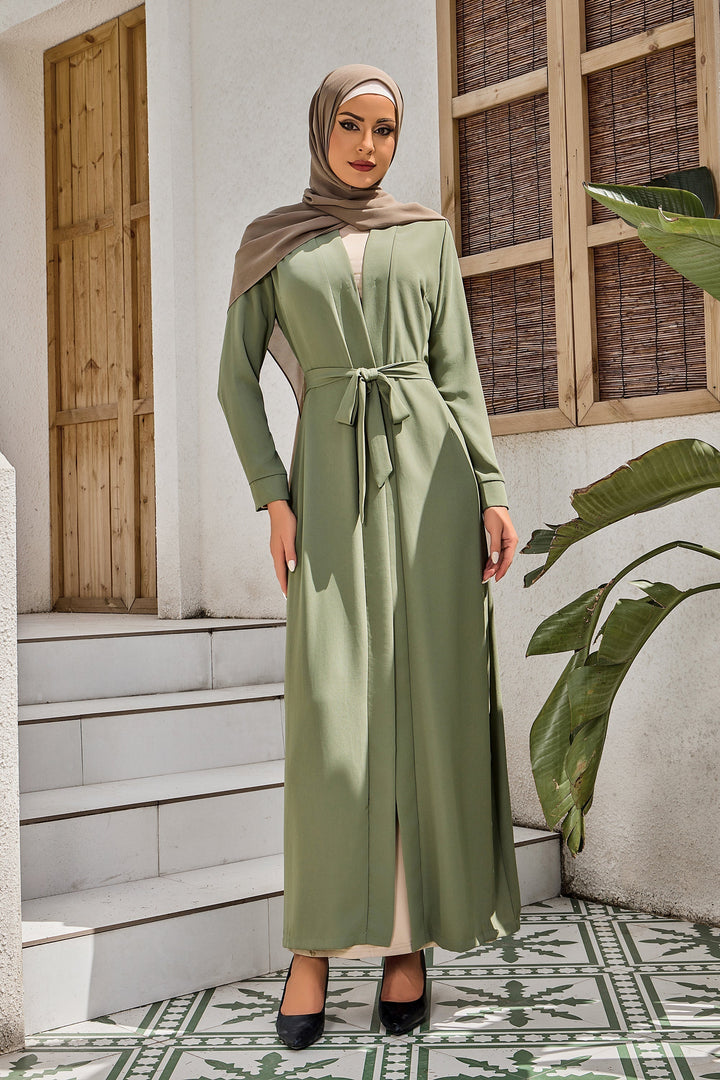 Olive Belted Open Abaya-CLEARANCE