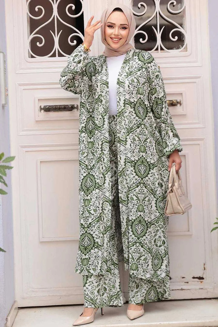Olive Damask Cardigan and Pants Set One Size S XL