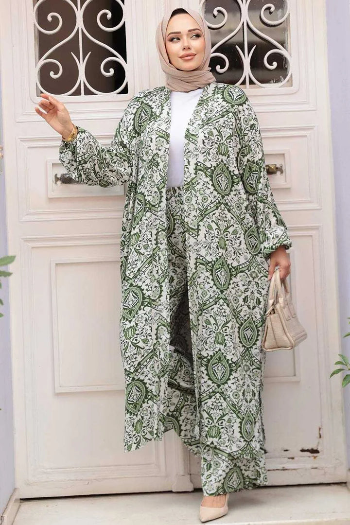 Olive Damask Cardigan and Pants Set One Size S XL