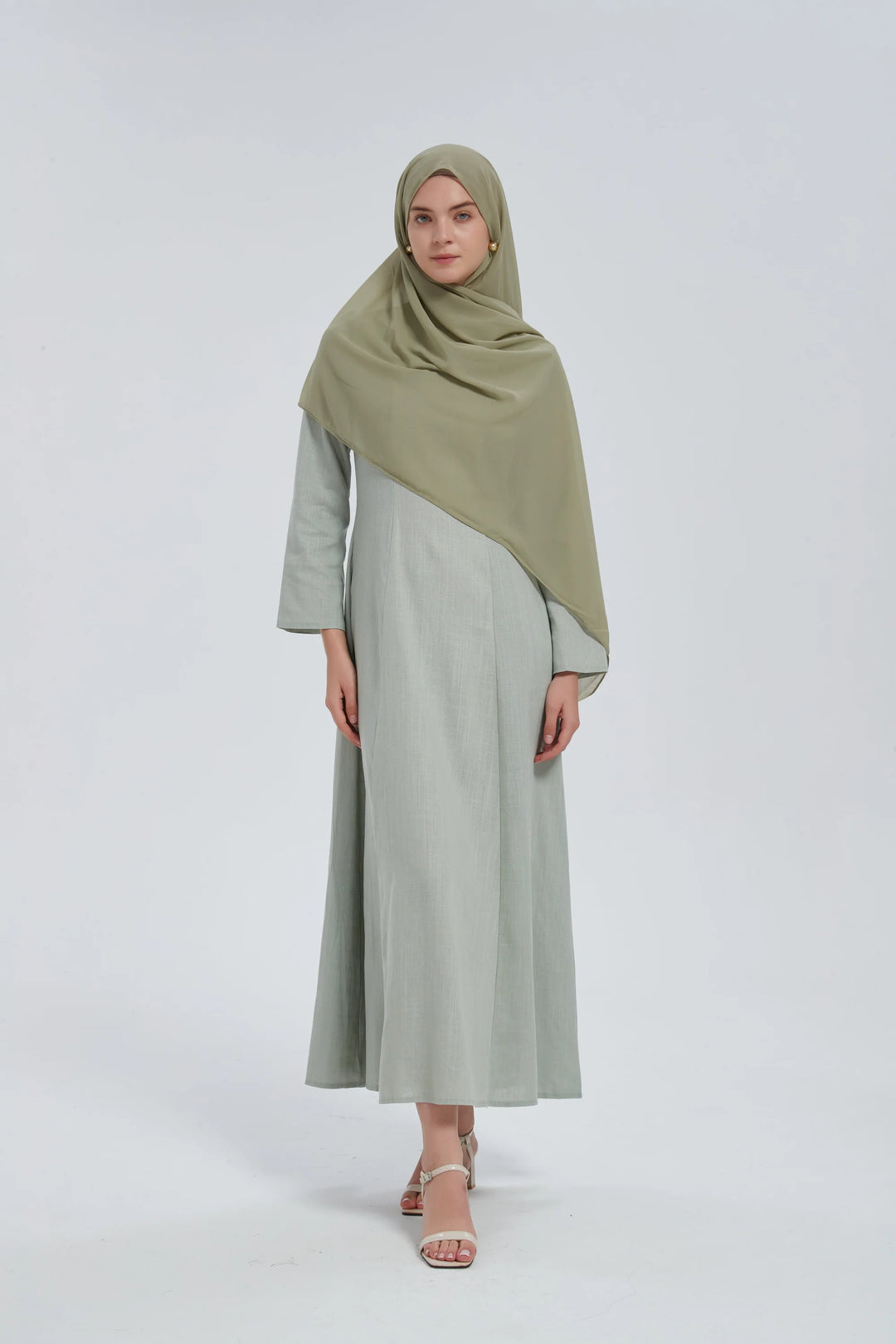 Olive Linen Lace Up Maxi Dress One Size S L / Green