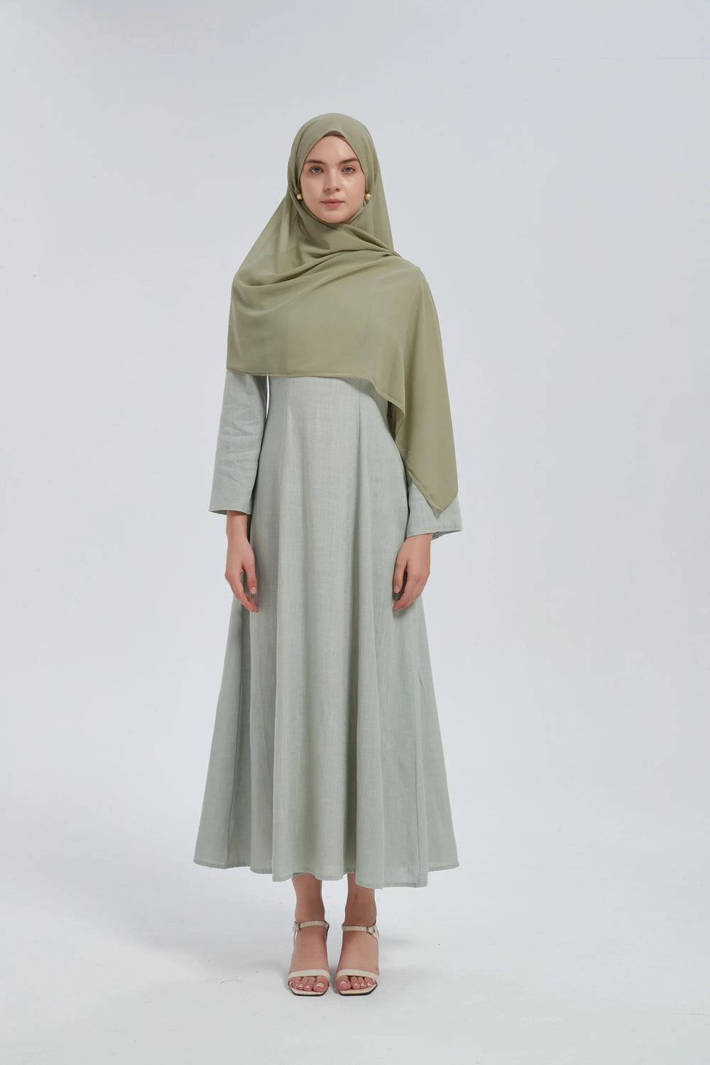 Olive Linen Lace Up Maxi Dress One Size S L / Green