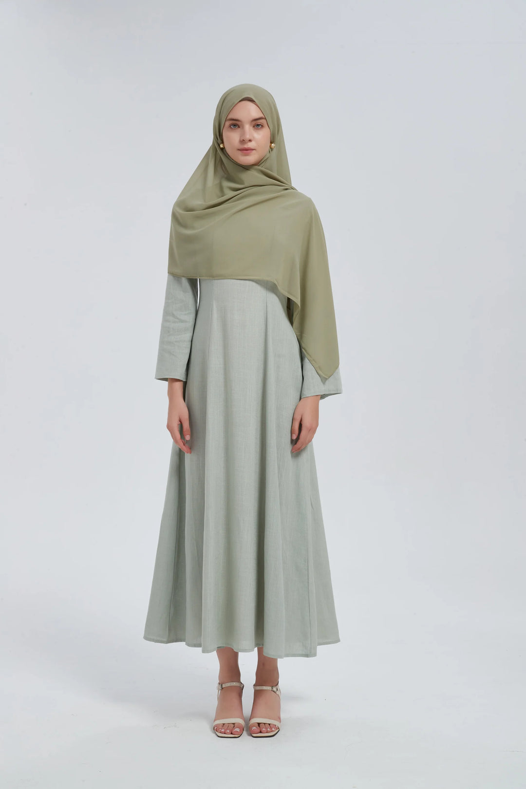 Olive Linen Lace Up Maxi Dress One Size S L / Green