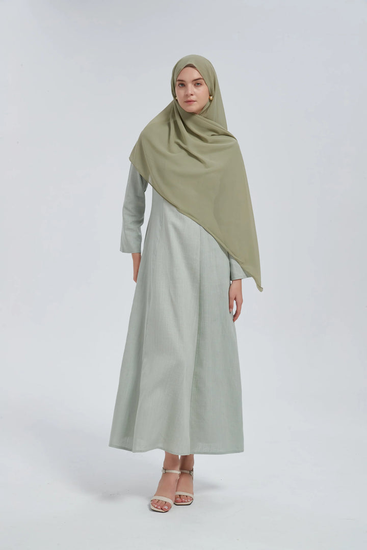 Olive Linen Lace Up Maxi Dress One Size S L / Green