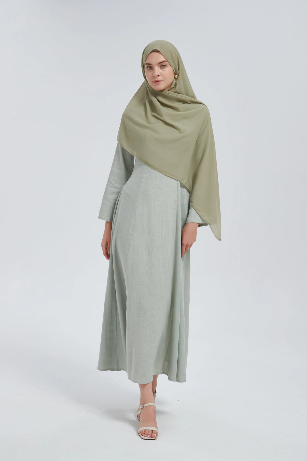 Olive Linen Lace Up Maxi Dress One Size S L / Green