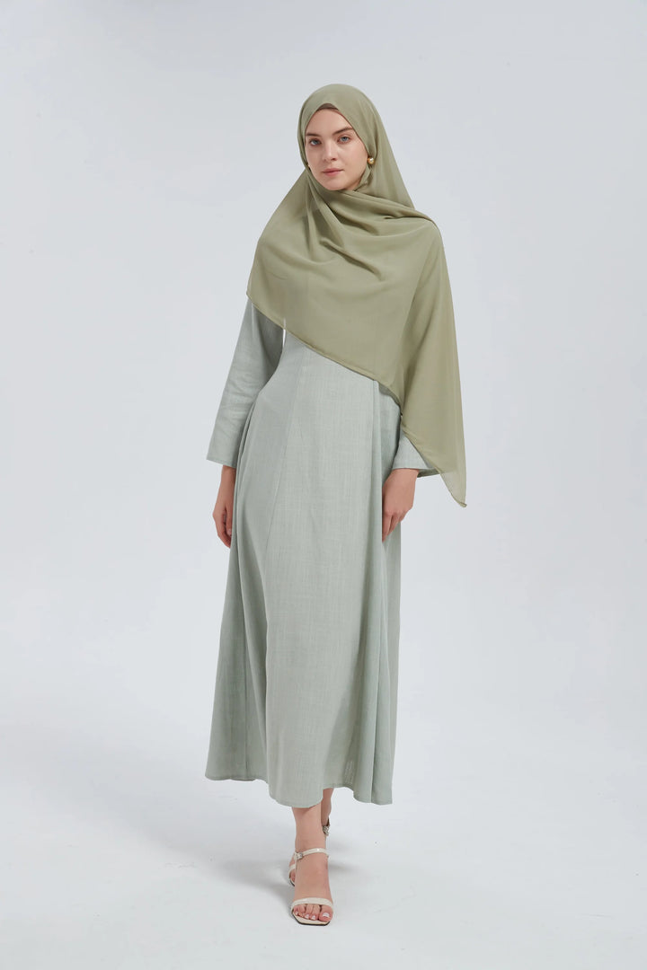 Olive Linen Lace Up Maxi Dress One Size S L / Green