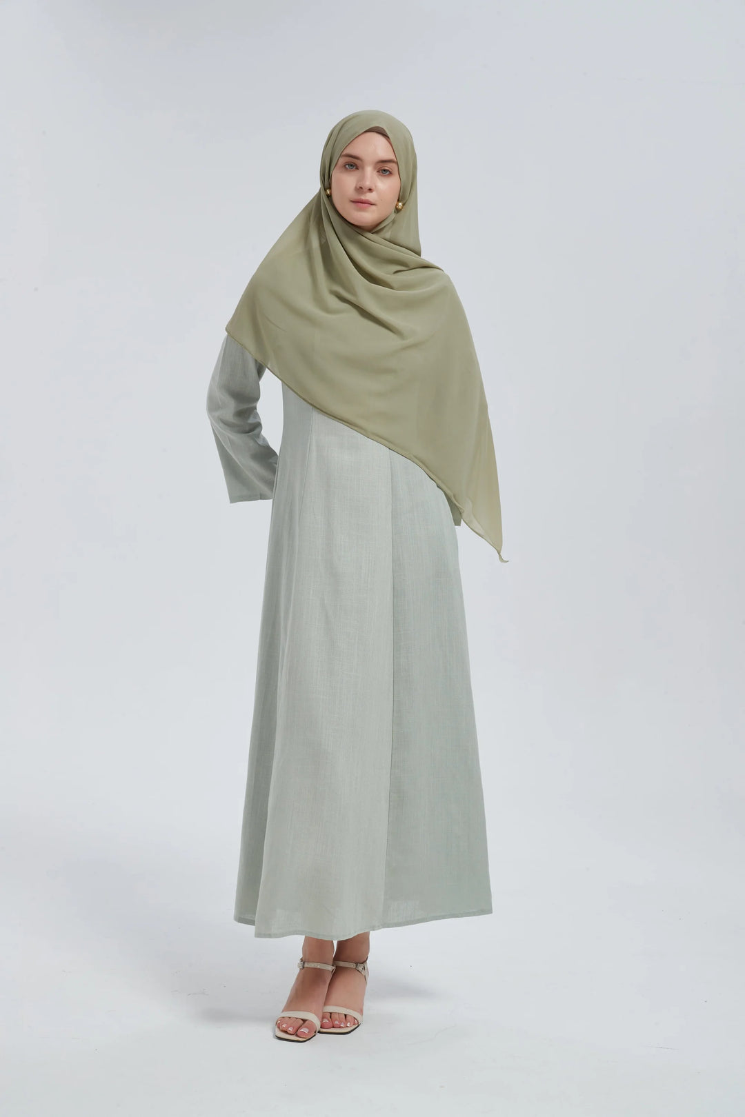 Olive Linen Lace Up Maxi Dress One Size S L / Green