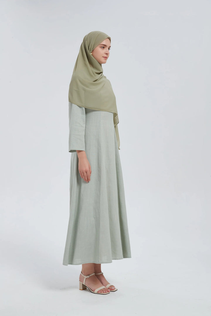 Olive Linen Lace Up Maxi Dress One Size S L / Green