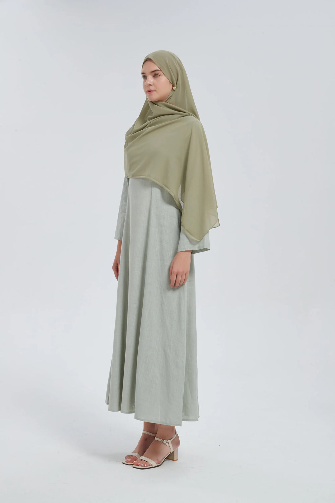 Olive Linen Lace Up Maxi Dress One Size S L / Green