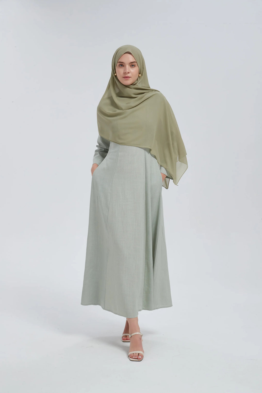 Olive Linen Lace Up Maxi Dress One Size S L / Green